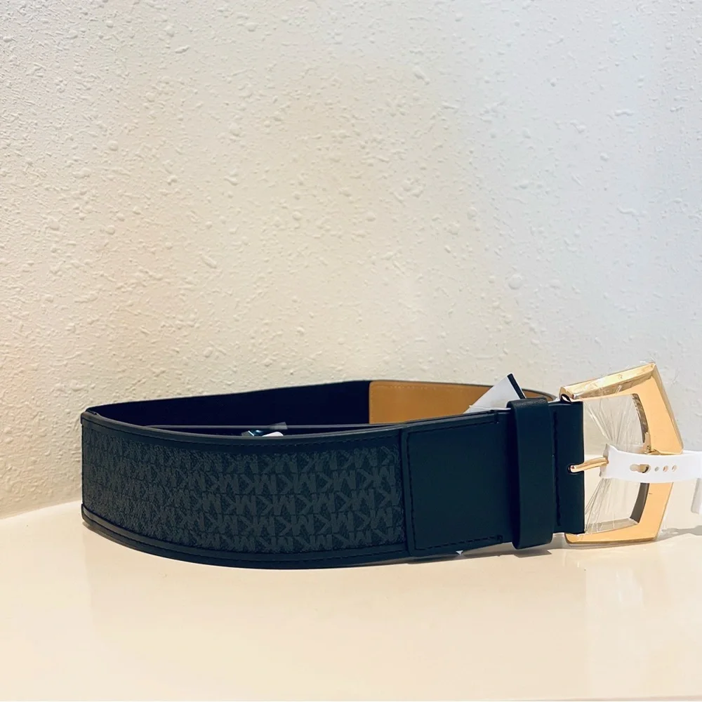 Michael Kors Women’s Signature Wide Elastic Vegan Leather Black Belt Size M NWT